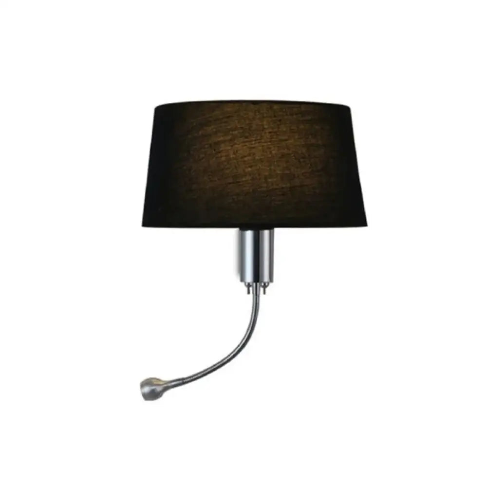 Black fabric lampshade wall sconce with chrome finish and led industrial gooseneck reading light by DecorBites LED Industrial
