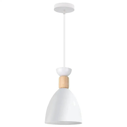 White pendant lamp with matte metal shade and wooden accent by DecorBites led industrial for stylish living room lighting