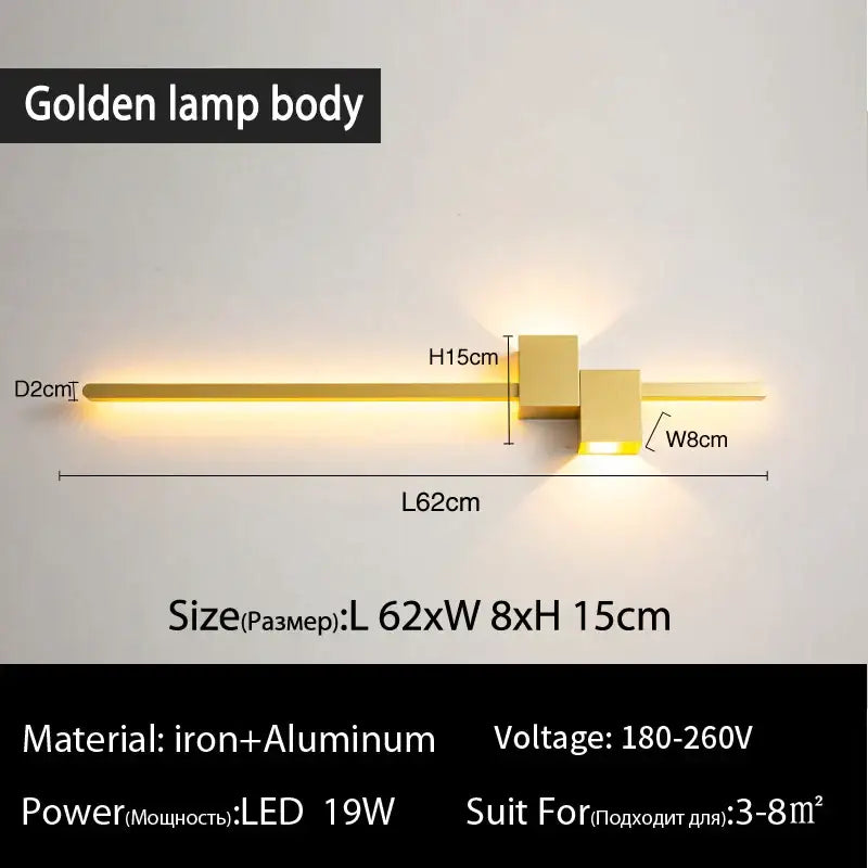Golden DecorBites LED interior wall lamp with sleek modern design, two square lights, and elongated bar body