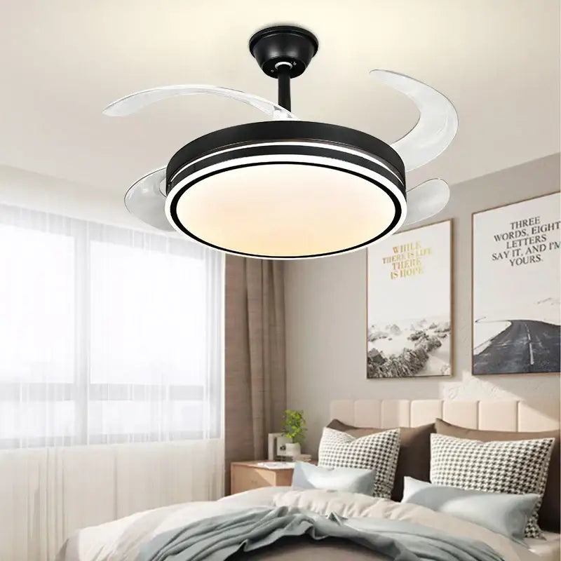Black and white decorbites led invisible ceiling fan with integrated light fixture for modern living room use