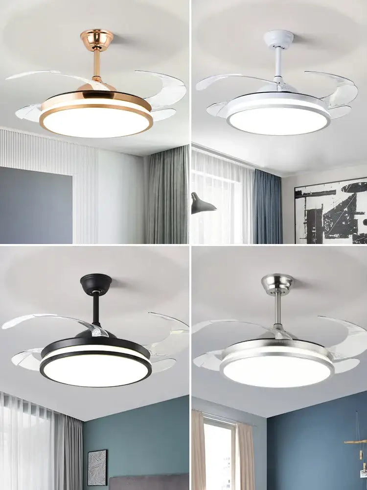 Modern ceiling fan with integrated light decorbites led invisible fan lamp in rose gold white black and chrome finishes