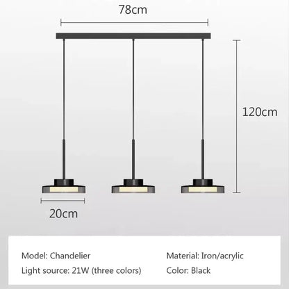 Black iron and acrylic pendant with three circular lights decorbites led iron acrylic for bedroom and living room