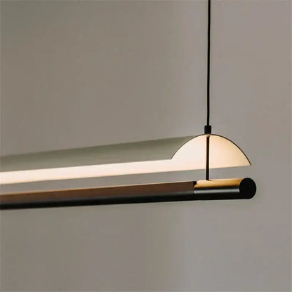 Modern minimalist decorbites led iron art chandelier with curved black and brass iron shade for office lighting