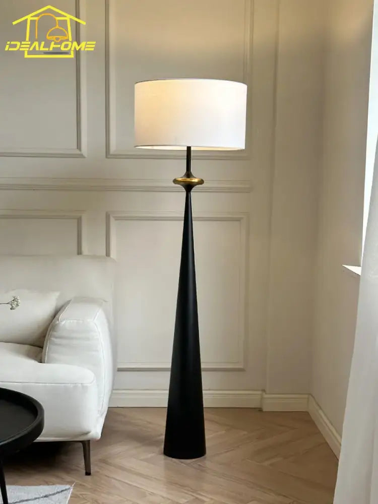 Black conical floor lamp with gold-toned accent and white shade decorbites led iron art minimalist design for living room