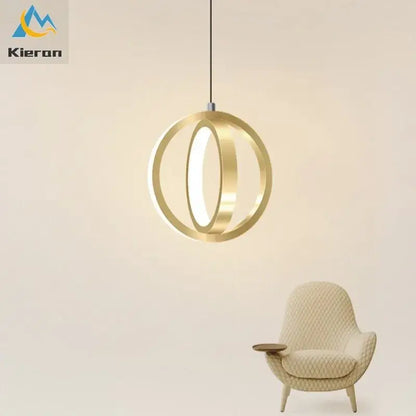 Gold-toned decorbites led iron art small chandelier with two concentric rings and illuminated center for modern living rooms