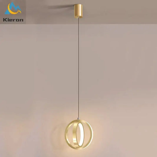 Gold-finished decorbites led iron art small circular pendant light with illuminated inner ring for modern living spaces