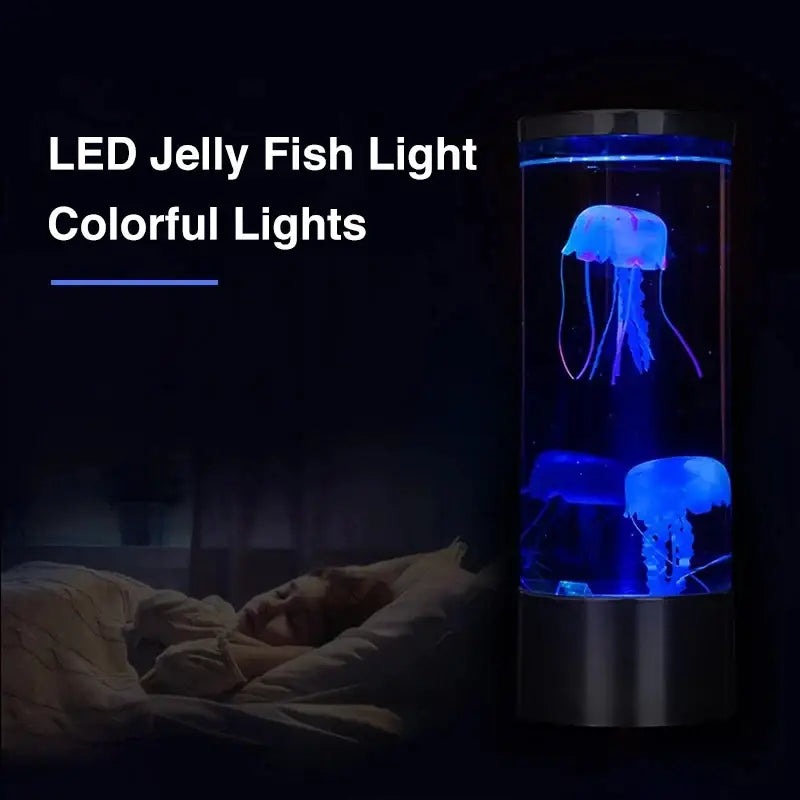 Decorbites led jellyfish cylindrical lamp with clear glass and glowing blue purple jellyfish lamp color changing light