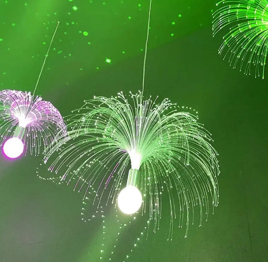 Decorbites led jellyfish lights featuring green and purple fiber optic strands for party and event outdoor decor