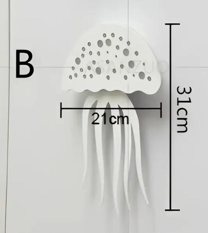 White plastic decorbites led jellyfish wall sconce with perforated dome and dangling tentacles for indoor use