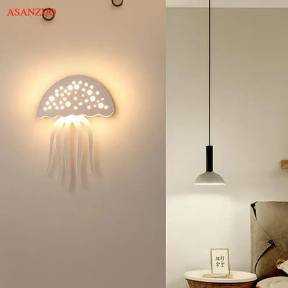 Decorbites led jellyfish wall sconce white jellyfish-shaped lamp with perforated dome and warm glowing tentacles