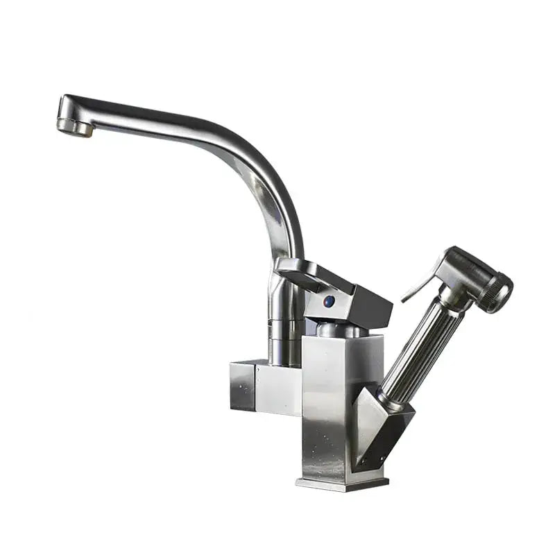 Modern stainless steel decorbites led kitchen faucet mixer with sleek curved spout and integrated pull-out spray nozzle