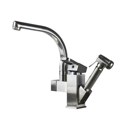 Modern stainless steel DecorBites™ LED kitchen faucet with sleek curved spout and integrated spray nozzle for hot cold water