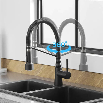 Black matte decorbites led kitchen faucet with pull-down flexible hose and 360-degree swivel design mixer tap
