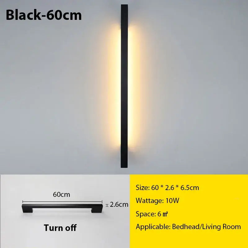 Black DecorBites™ LED long wall lamp with sleek rectangular design and warm ambient glow for modern minimalist lighting