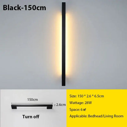 Black 150cm slim led long wall lamp by decorbites with sleek modern design and warm light for minimalist interiors