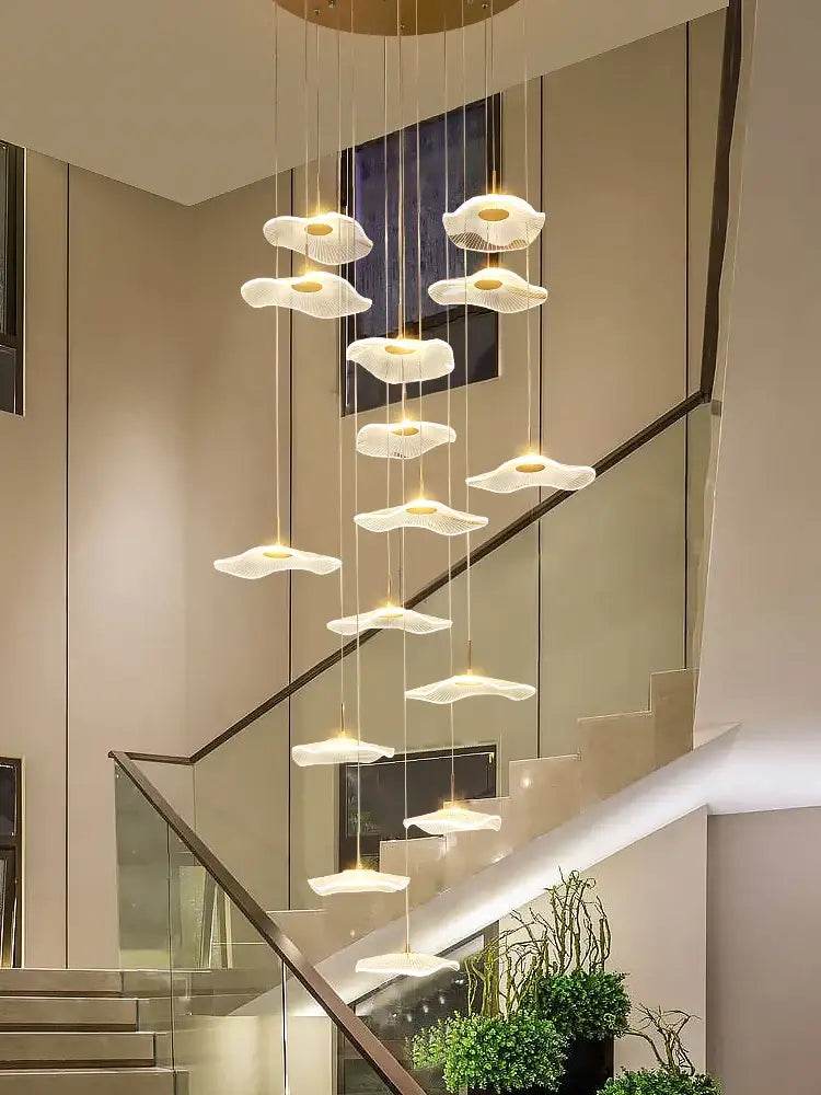 Modern decorbites led lotus chandelier with white petal lights and gold mount for hotel lobby and villa lighting
