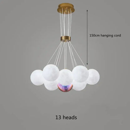 Modern cloud-shaped decorbites led lunar chandelier with 13 frosted glass globes brass finish for home decor