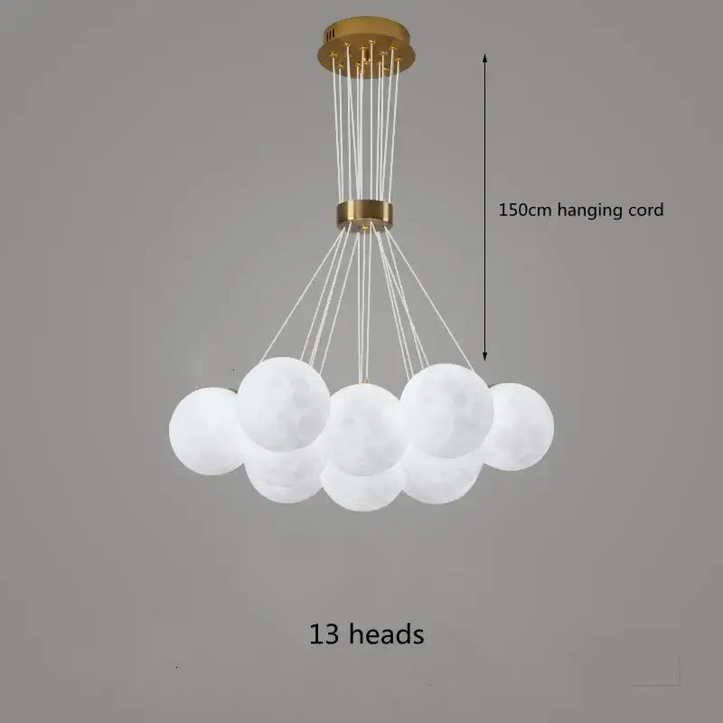 Modern decorbites led lunar ball chandelier with 13 frosted white bulbs and gold ceiling mount for living bedroom decor