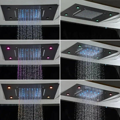 Black rectangular decorbites led luxury shower head with led lights and adjustable water flow patterns 304sus steel