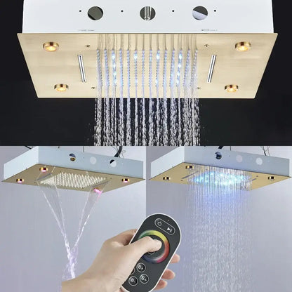 Modern rectangular shower head with gold and white finish and led lighting by decorbites led luxury 304SUS material