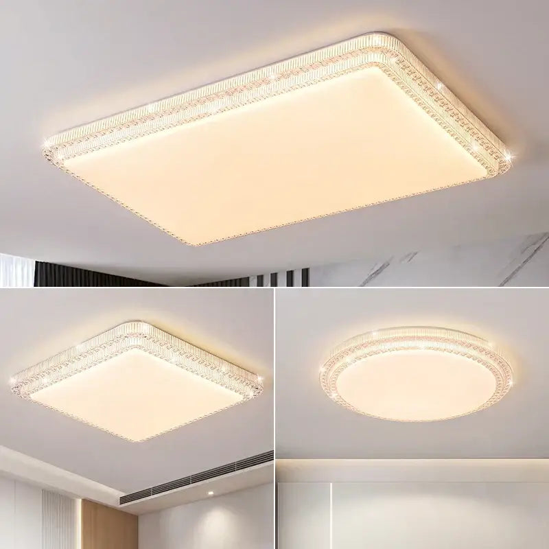 Rectangular and circular crystal-encrusted decorbites led luxury ceiling light with warm diffused glow for modern living rooms