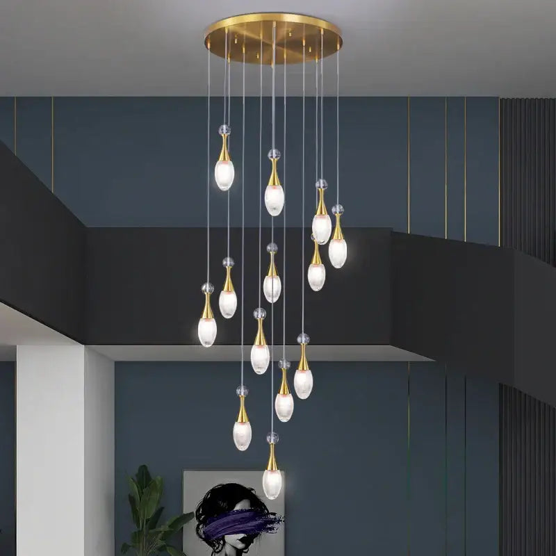 Gold-toned decorbites led luxury chandelier with teardrop glass bulbs for living room hall dining kitchen lighting