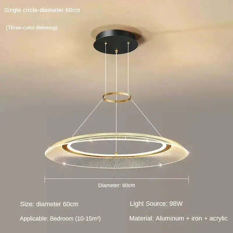 Modern circular decorbites led luxury ring chandelier with gold frame and acrylic diffuser featuring three-color dimming