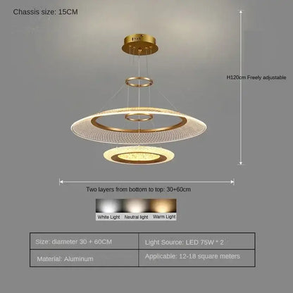 Modern gold-toned aluminum decorbites led luxury ring chandelier with three concentric rings for living room decoration