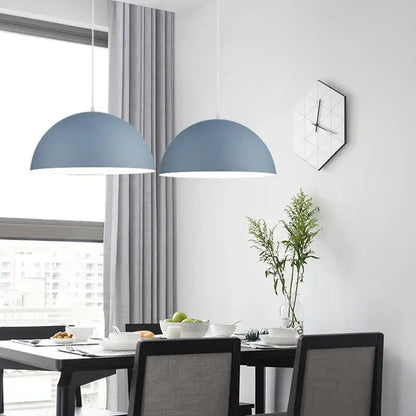 Two modern matte light blue dome-shaped pendant lights from decorbites led macaron pendant collection for home and restaurant