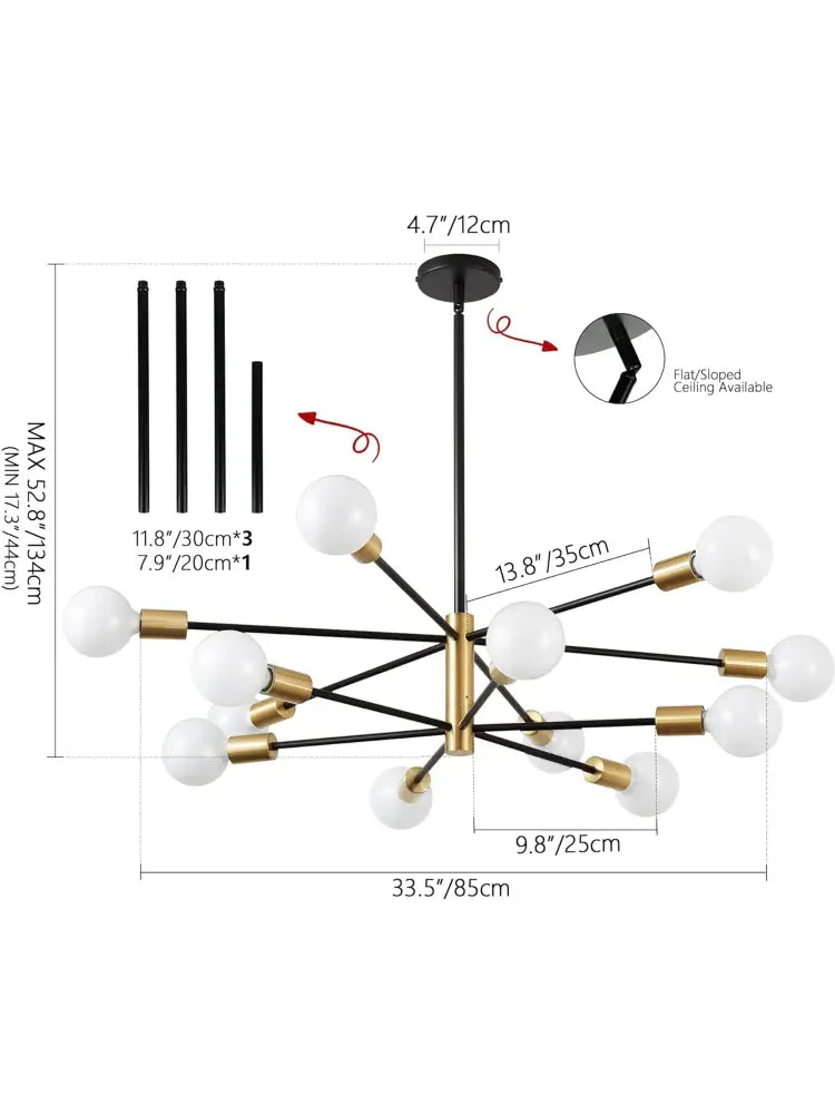 Black and brass modern decorbites™ minimalist magic bean chandelier with white spherical glass bulbs for indoor lighting