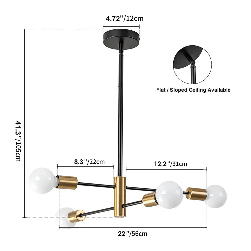 Black and brass decorbites™ minimalist magic bean chandelier with three white globe bulbs for indoor lighting