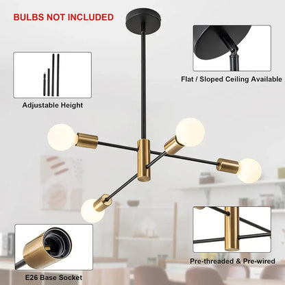 DecorBites™ minimalist magic bean chandelier with black and brass finish and adjustable height for indoor lighting
