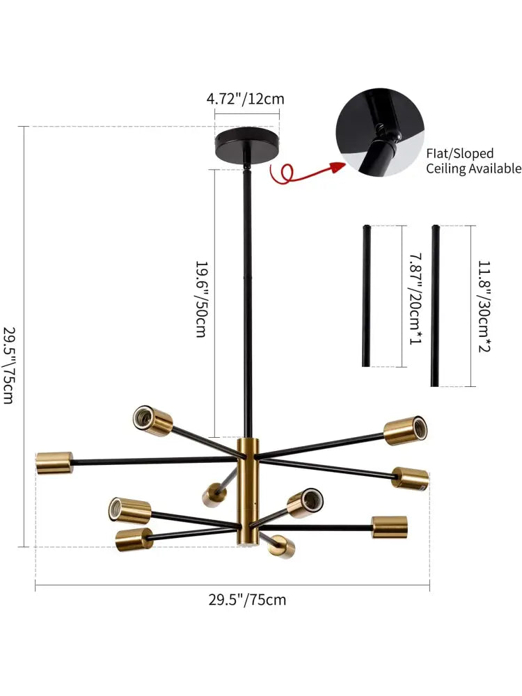 DecorBites™ LED magic bean chandelier in black and brass with multiple arms for minimalist magic indoor lighting