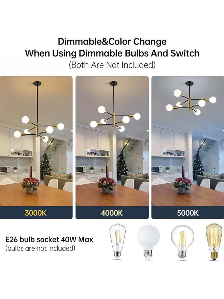 Modern brass-finished decorbites™ led magic bean chandelier with spherical bulbs and adjustable color temperature settings
