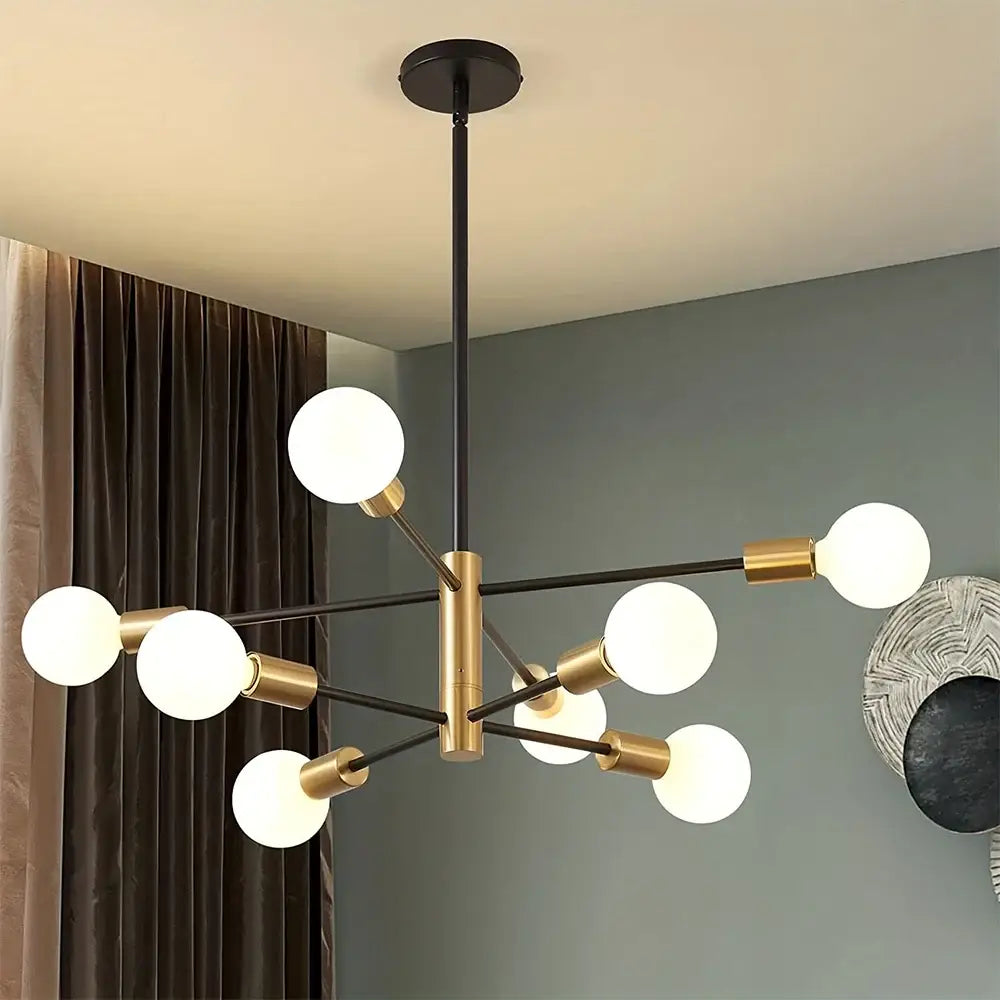 Modern black and gold decorbites™ led magic bean chandelier with spherical white glass bulbs for indoor lighting