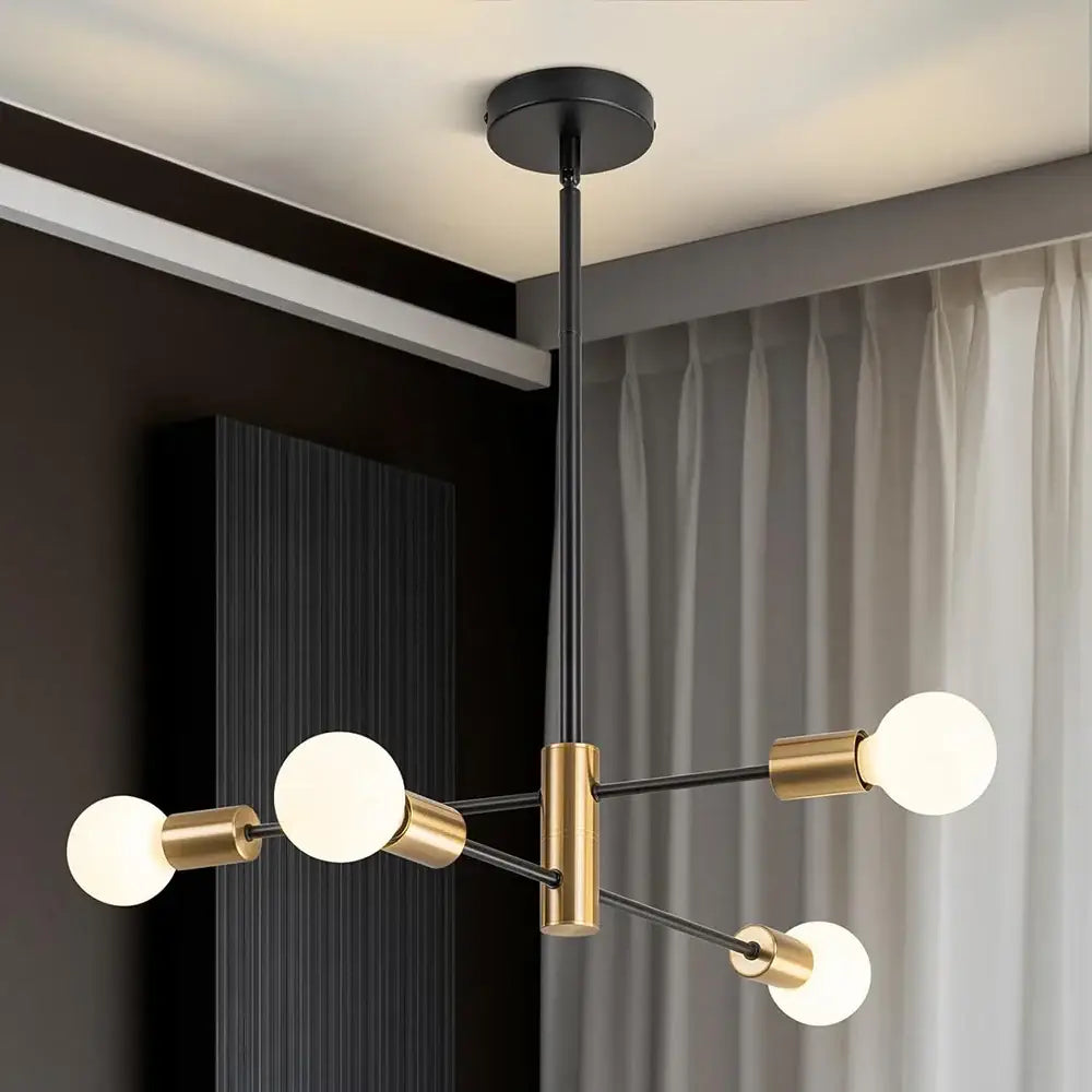 Decorbites™ minimalist magic bean chandelier with five frosted glass bulbs in black and brass for indoor lighting