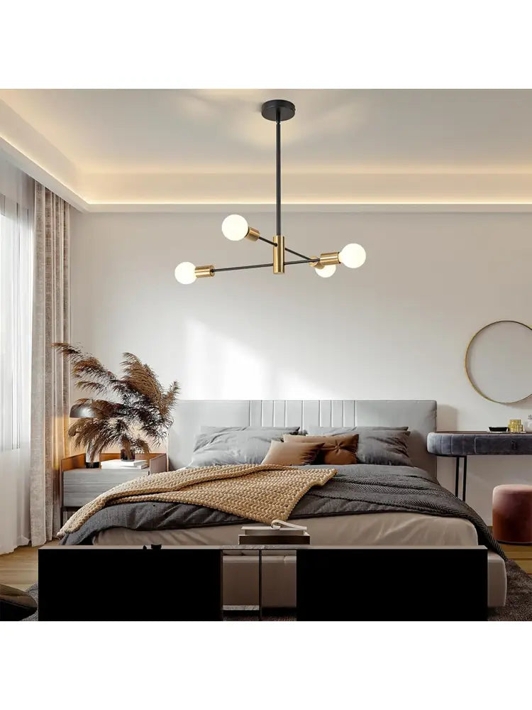 Modern black and brass decorbites led magic bean chandelier with five white spherical bulbs for indoor minimalist magic lighting
