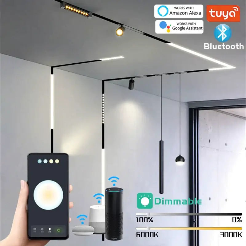 Black and white decorbites led magnetic track light with adjustable spotlights dimmable bluetooth control system