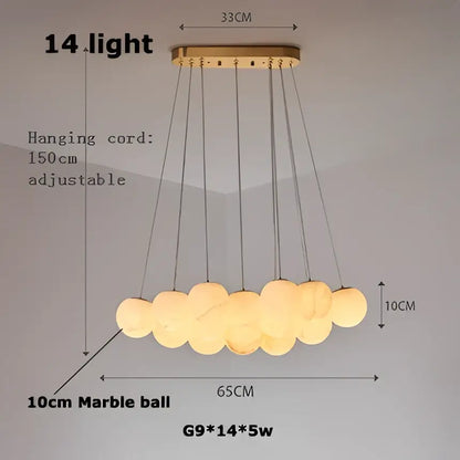 DecorBites led marble balls chandelier with 14 warm-toned marble finish bulbs in a cloud cluster for dining room