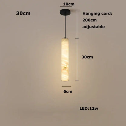 DecorBites™ led marble hanging lamps with white alabaster finish and adjustable black cord pendant light