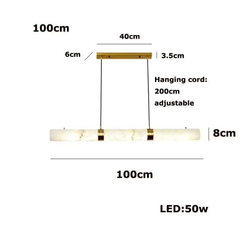 A modern white alabaster led marble hanging lamp with gold-toned accents and adjustable 200cm hanging cord by DecorBites