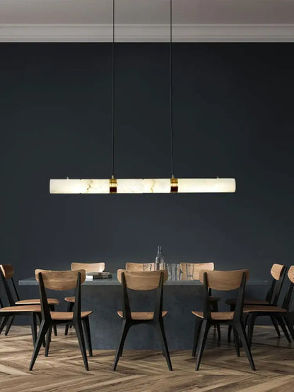 DecorBites™ LED marble hanging lamps in white alabaster feature a sleek rectangular body with gold-toned accents