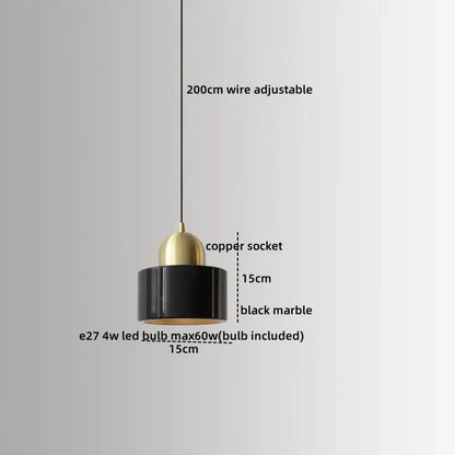 DecorBites led marble pendant lamp featuring a black marble shade with brass copper socket and adjustable 200cm wire