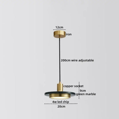 Modern minimalist decorbites led marble pendant lamp with green marble base copper socket and brass iron mount