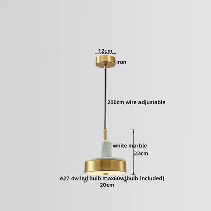 Modern luxury decorbites led marble pendant lamp with gold iron mount black wire white marble shade and brass accents