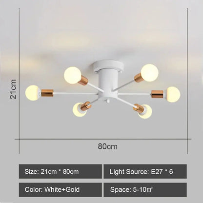 White and gold decorbites led metal ceiling light fixture with six spherical bulbs for stylish living room decor