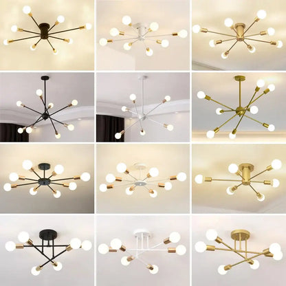 White modern decorbites led metal ceiling light with six spherical bulbs in geometric pattern for living room decor