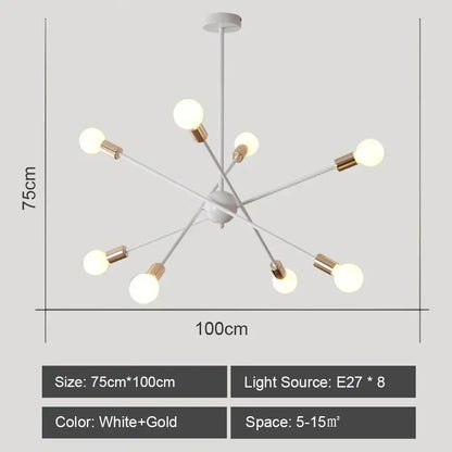 Modern white and gold starburst ceiling light by DecorBites led metal chandeliers with eight exposed e27 bulbs for living room