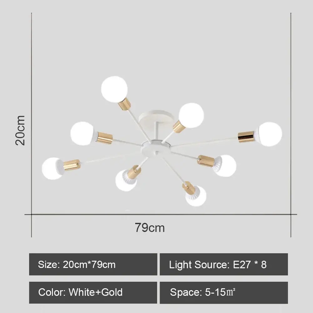 White and gold decorbites led metal ceiling light fixture with eight spherical bulbs for stylish living room decor