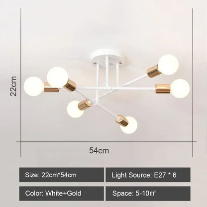 Modern white and gold decorbites led metal ceiling light fixture with six spherical bulbs for living room decor